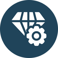 Jewel and gear graphic in blue circle